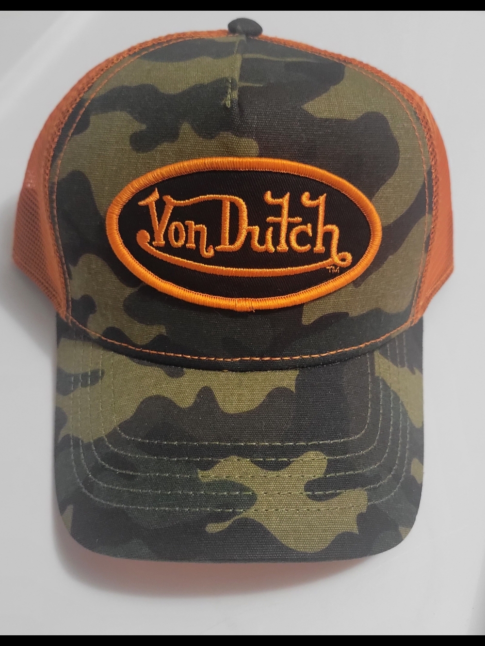 Von Dutch Camo Trucker Hat with Orange Trim